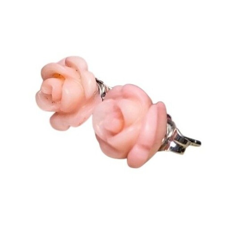 14K Gold 585 Carved  Angel Skin Pink Coral Rose Earrings Vintage